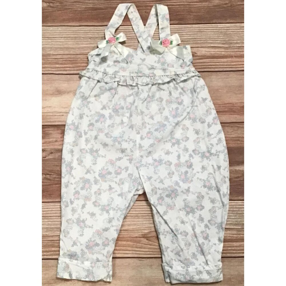 Carter's Floral Overalls Girls Size 12 Mos. Bubble Flower White Pastel Vintage